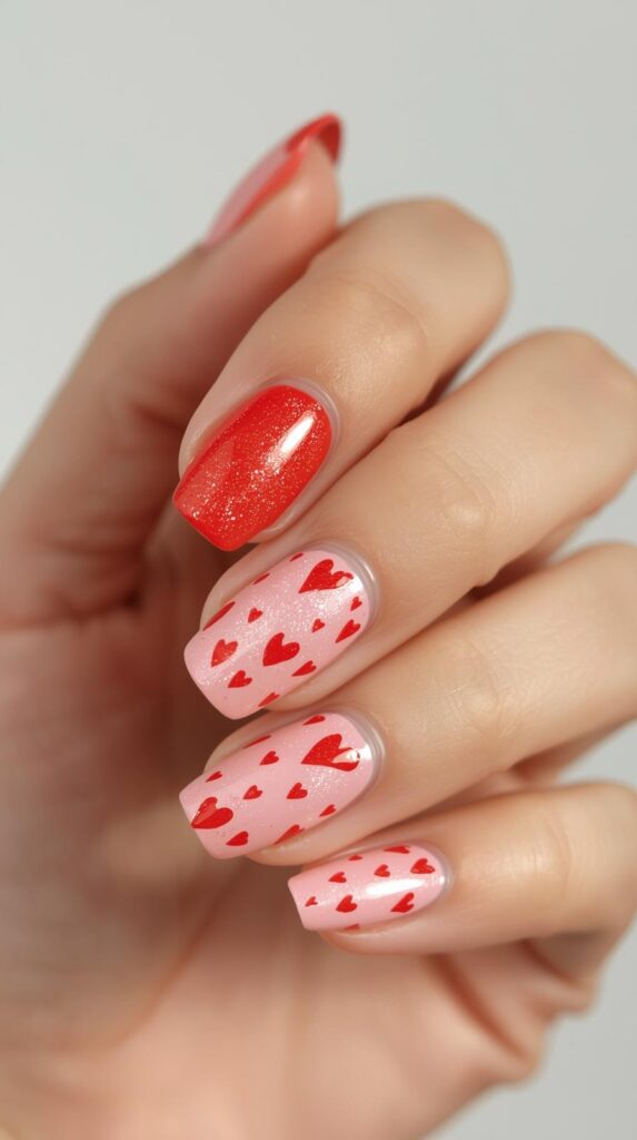 Hand Painted Heart Nail Art