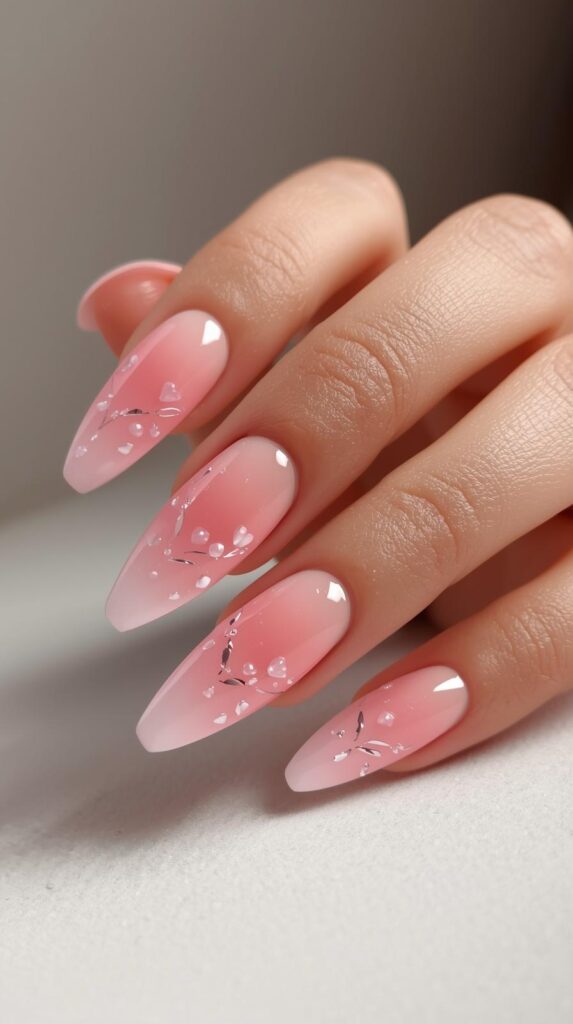 10. Ombre Pink Ballerina Valentine Nails