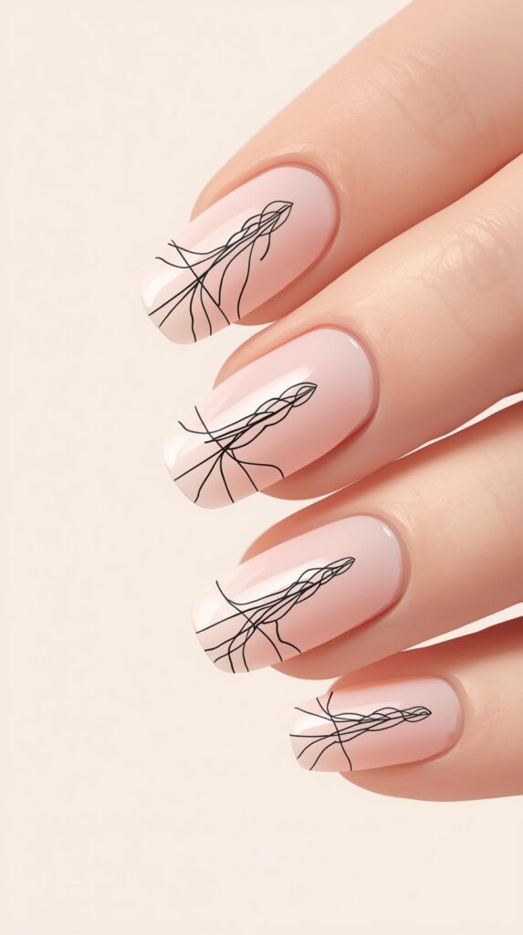 11. Minimal Line Art Ballerina Nails