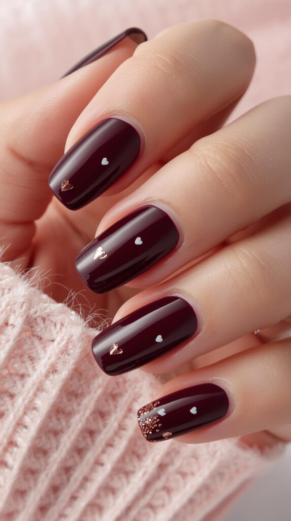 12. Dark Burgundy Ballerina Valentine Nails