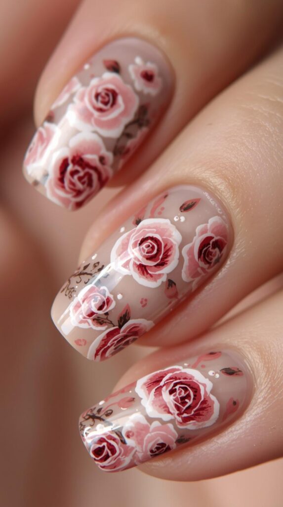 2. Romantic Rose Nail Art Design
