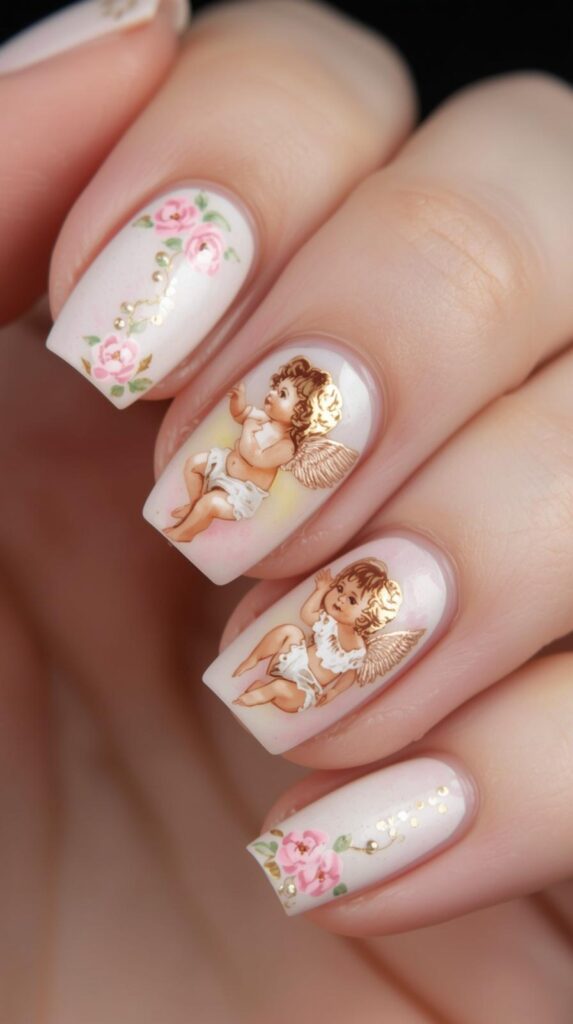 4. Cupid Hand Painted Nail Art