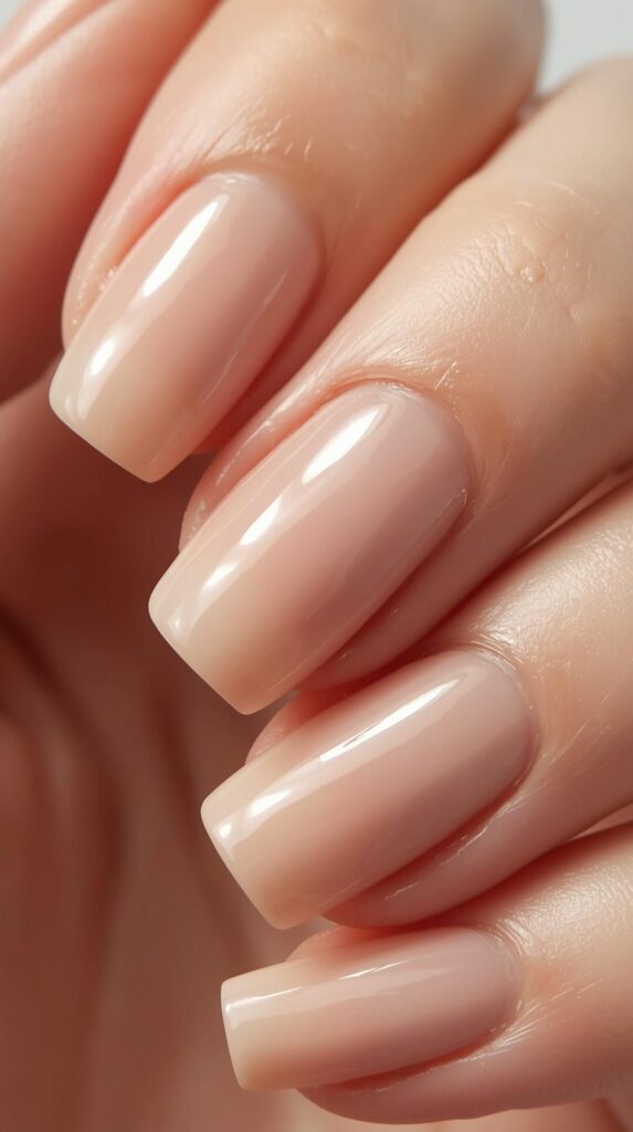 4. Sheer Beige Nails with High Shine