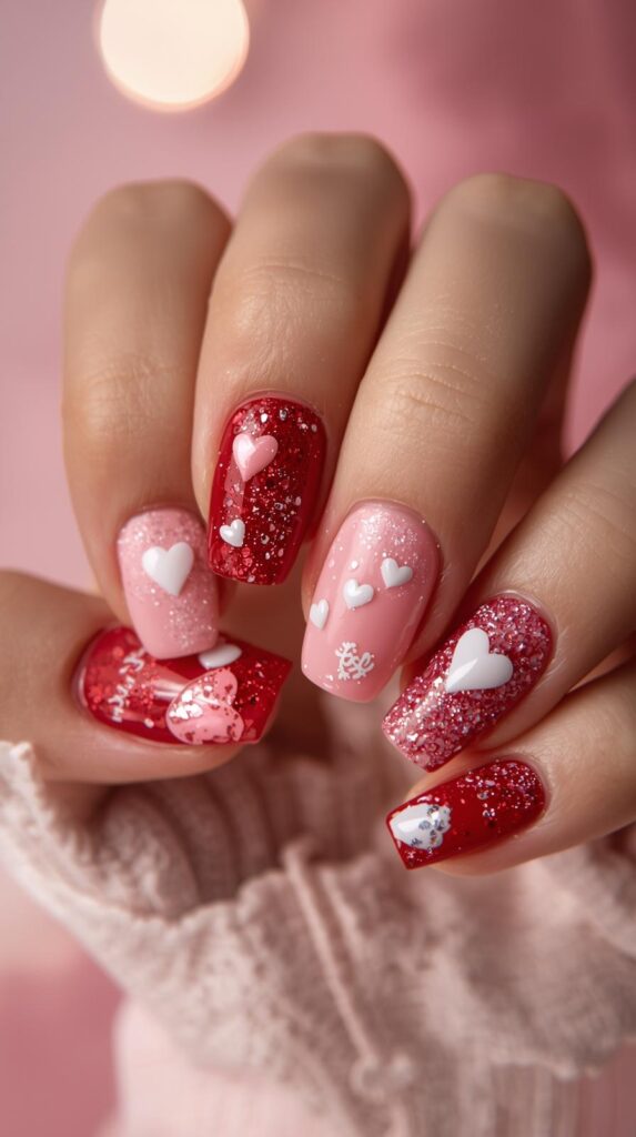 5. Glitter Valentine Ballerina Nails
