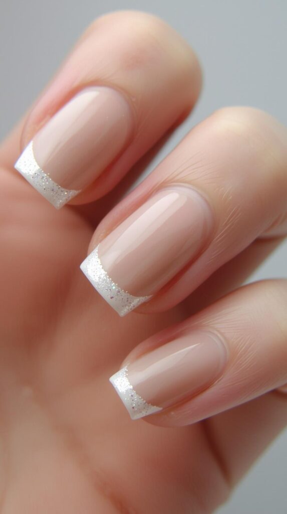 5. Reverse French Tips with Glitter Lining