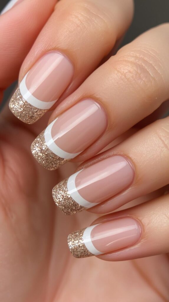 6. Champagne Glitter-Lined French Nails