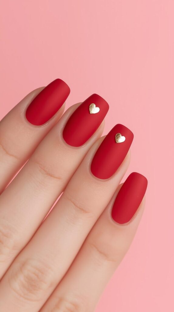 6. Matte Red Ballerina Valentine Nails