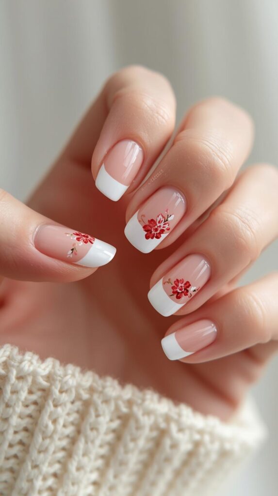 7. Hand Painted Valentine French Tips