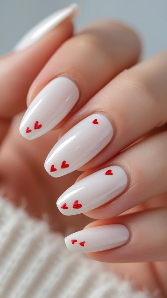 7. Milky White Ballerina Nails with Hearts