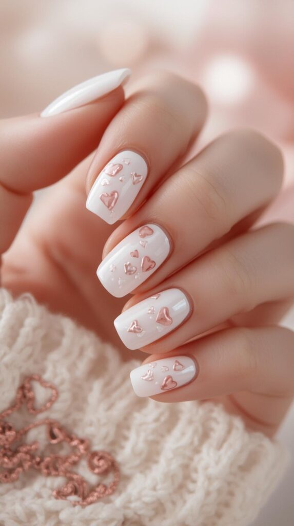 7. Milky White Valentine Nails
