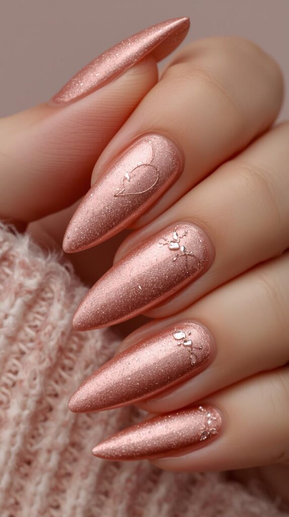 8. Rose Gold Ballerina Valentine Nails