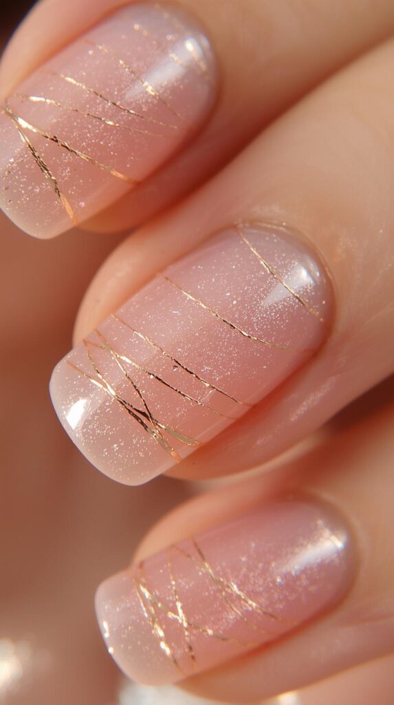 8. Sheer Nails with Micro Gold Lines