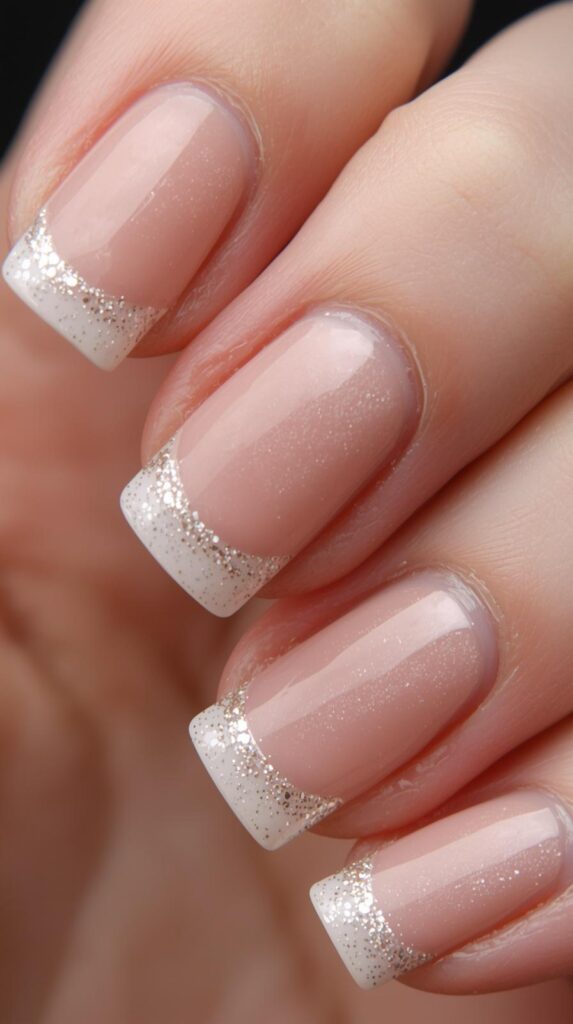 8. Short French Nails with Minimal Glitter Lining