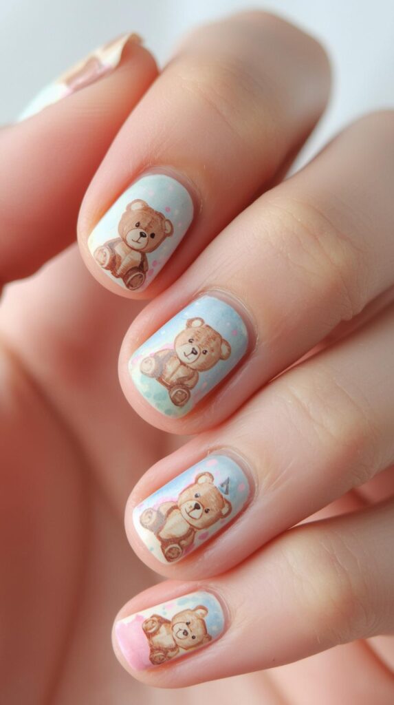 9. Hand Painted Teddy Bear Nails