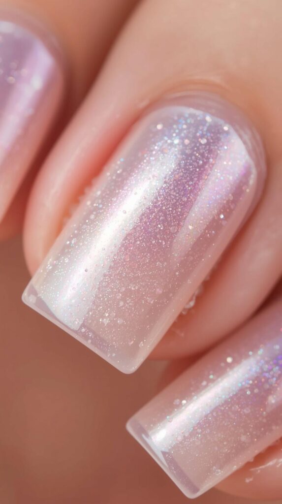 9. Transparent Nails with Pearly Glow