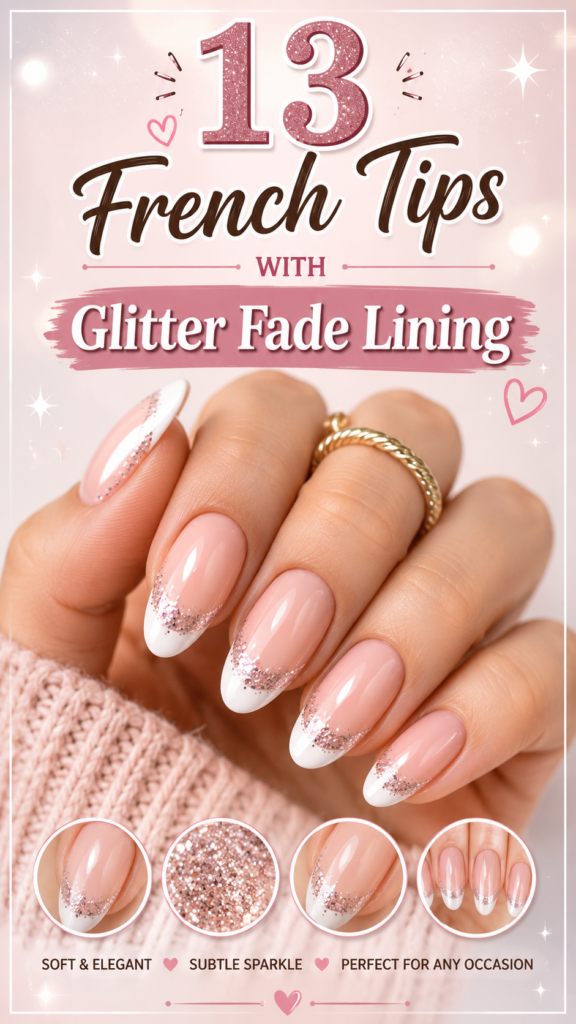 13. French Tips with Glitter Fade Lining