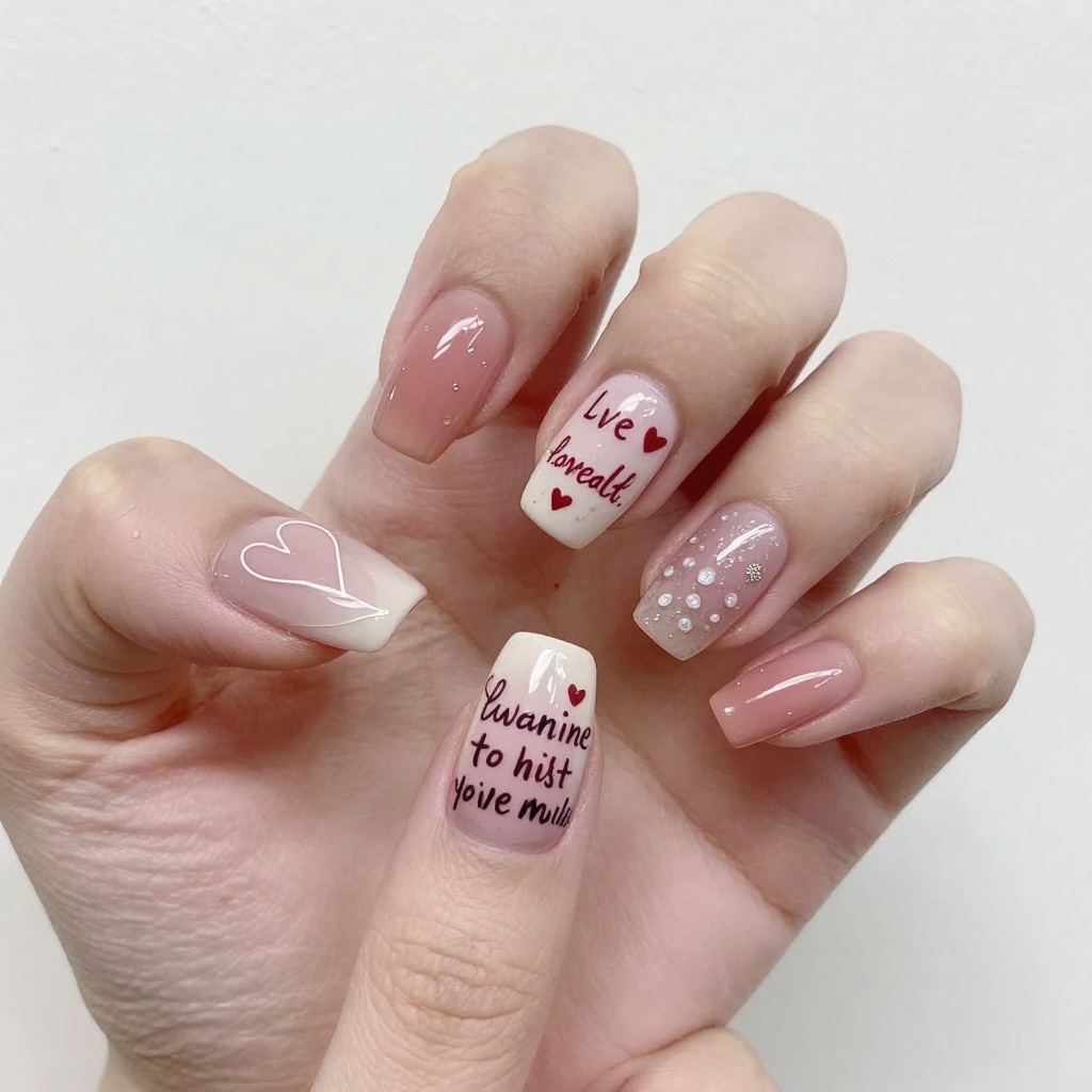 12. Valentine Quote Hand Painted Nails
