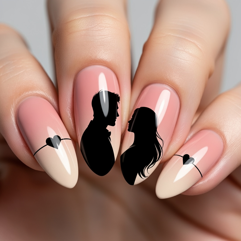 11. Couple Silhouette Nail Art
