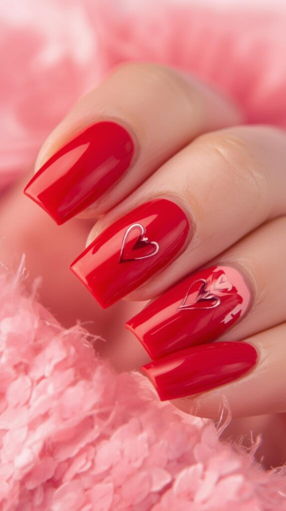 1. Classic Red Valentine Day Nails Square