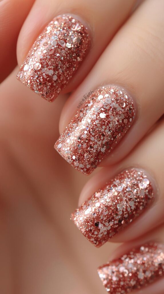 1. Classic Rose Gold Glitter Nails