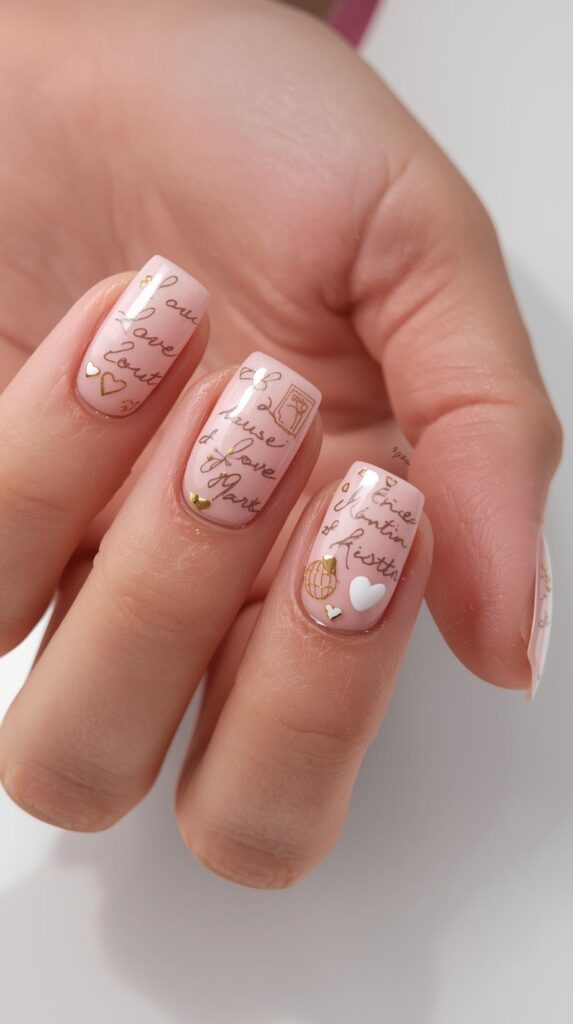 10. Cute Love Letter Inspired Square Nails