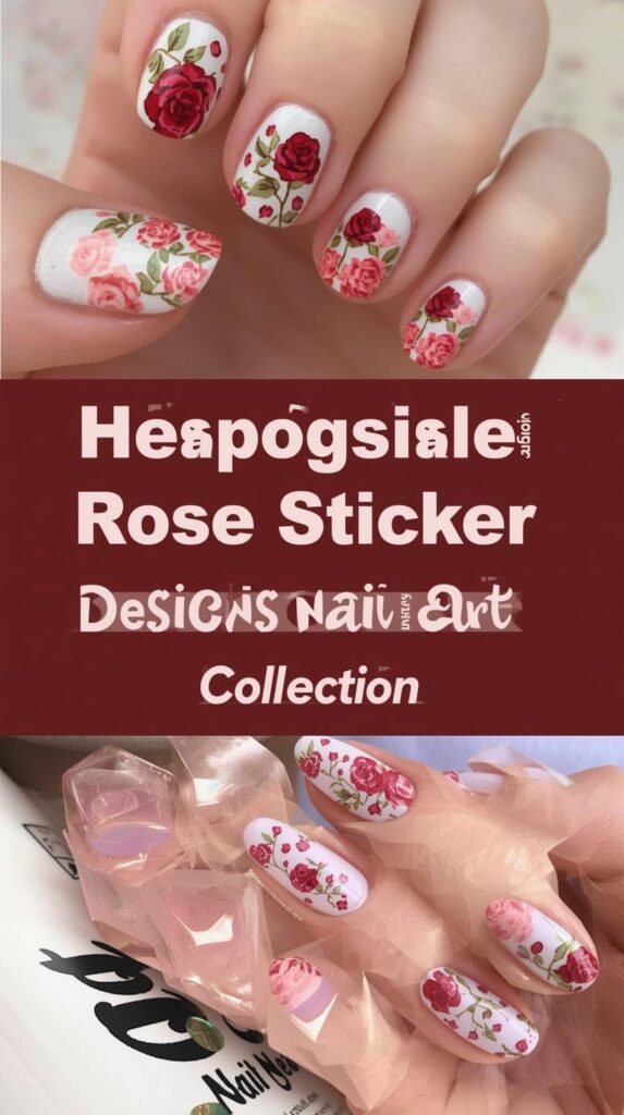 10. Cute Rose Sticker Nail Designs
