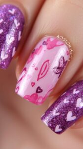 10. Purple and Pink Valentine Nail Art