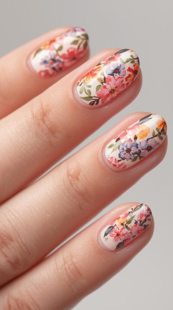 10. Short Nails with Flower Designs