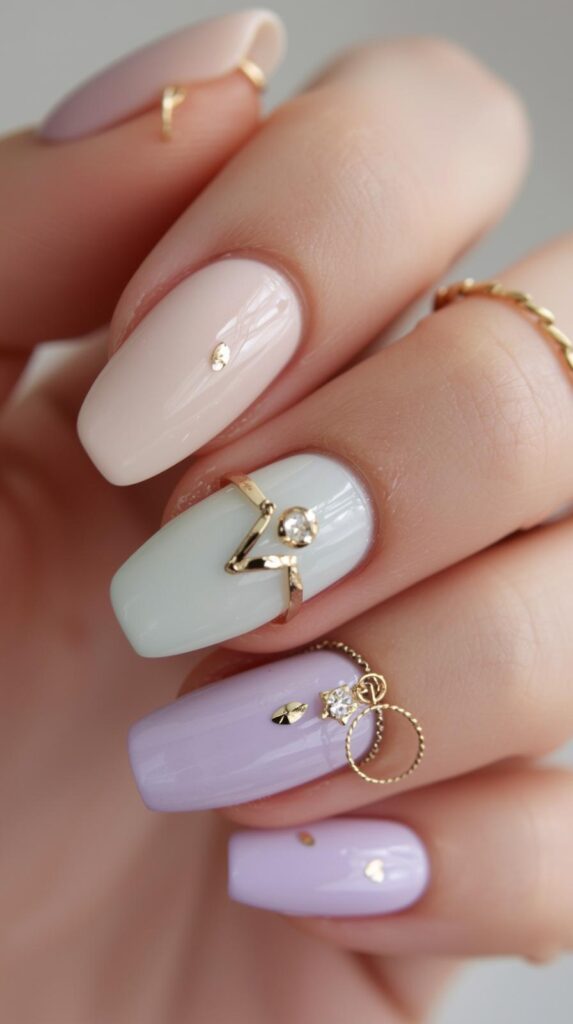 10. Spring Nails with Gold Accents
