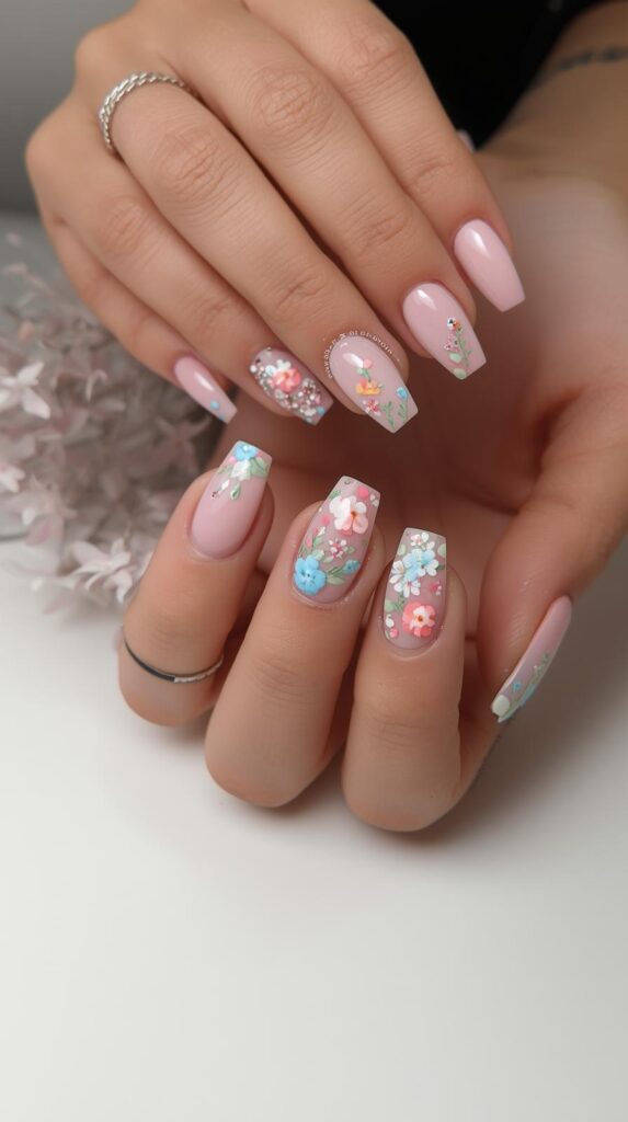 11. Acrylic Spring Square Nail Designs