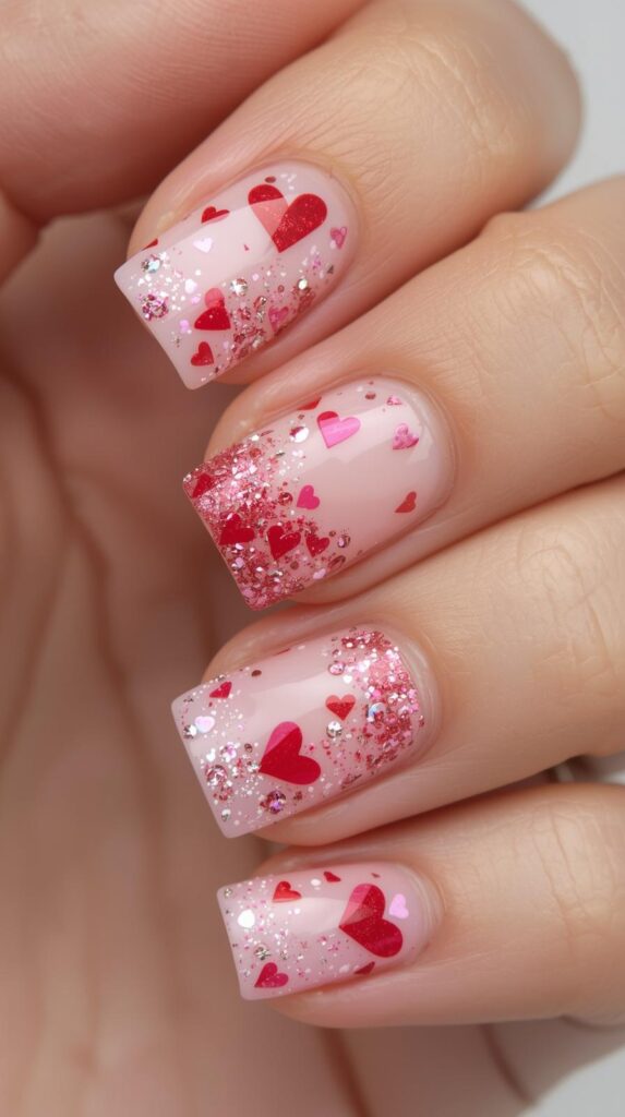 11. Cute Valentine Nail Art Square