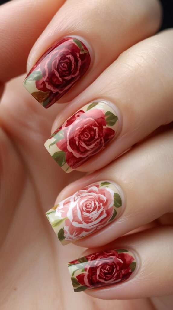 11. Elegant Rose-Inspired Nail Art