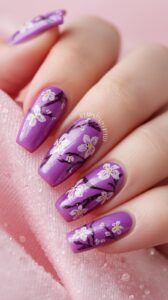 11. Purple Floral Valentine Nails