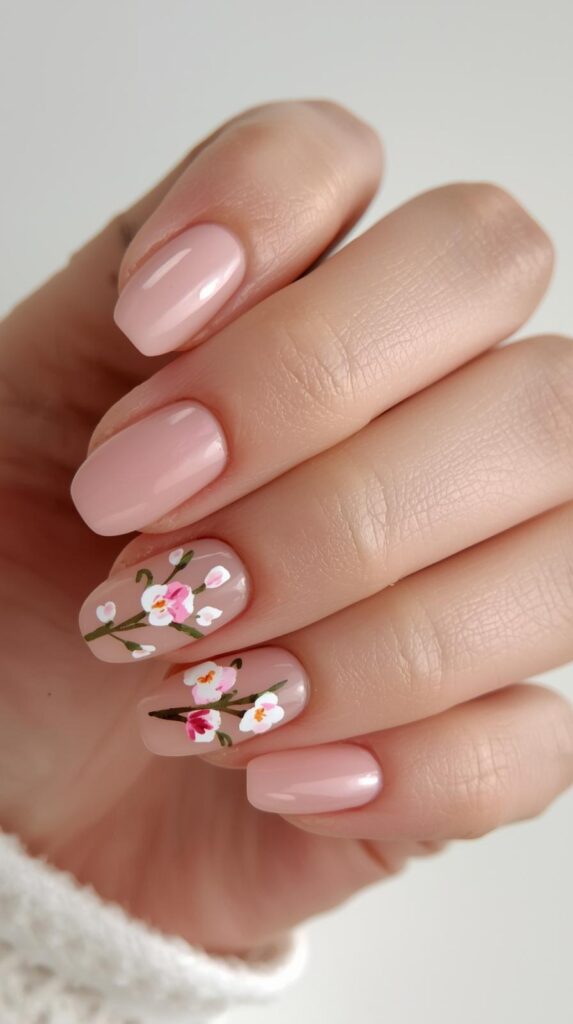 11. Simple Hand-Painted Flower Nails