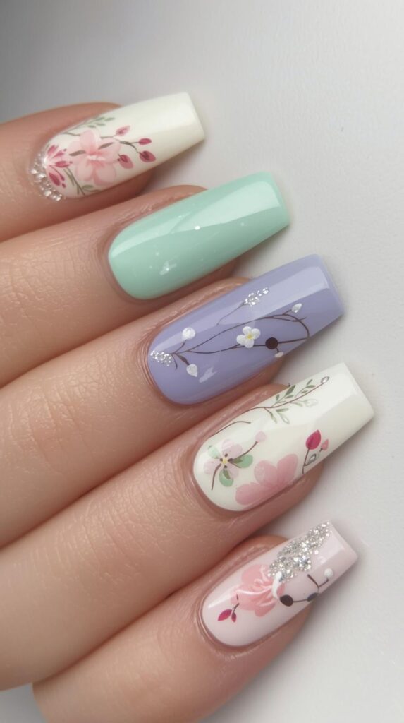 11. Spring Gel Coffin Nail Designs