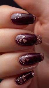 12. Elegant Dark Purple Valentine Nails