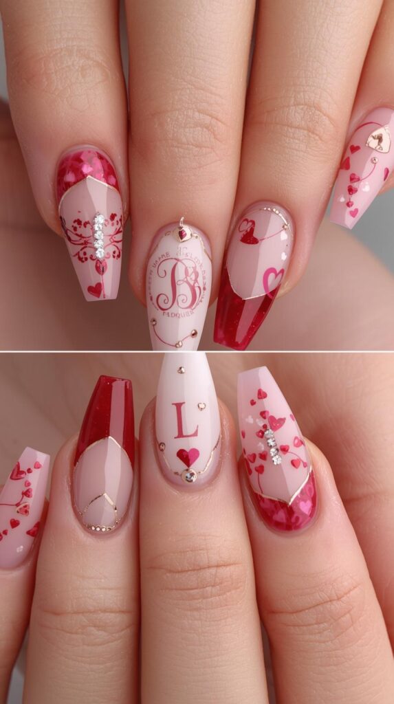12. Matching Couple Initial Valentine Nails