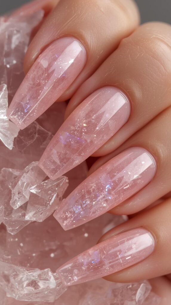 12. Natural Crystal-Inspired Rose Quartz Nails