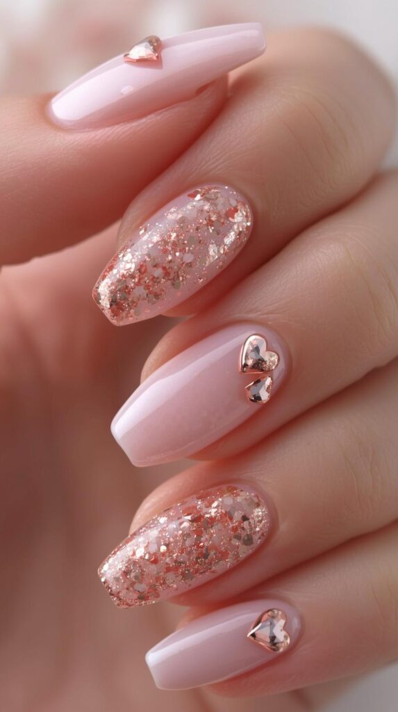 13. Rose Gold Short Valentine Nails