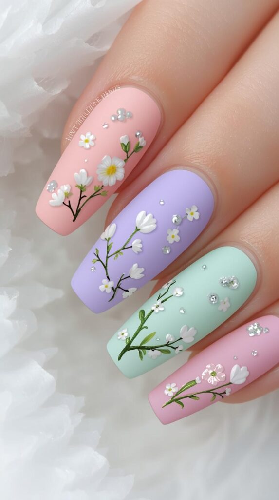 2. Floral Spring Coffin Nail Designs