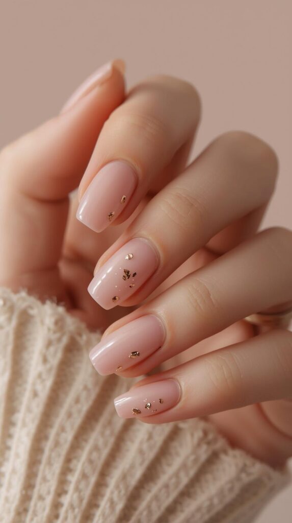 2. Minimal Rose Quartz Nails with Gold Foil