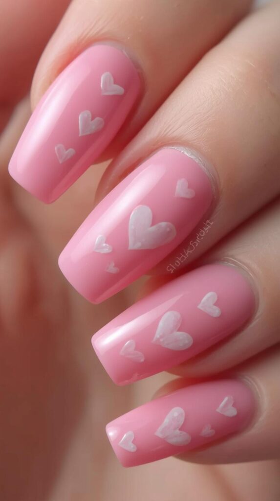 2. Pink Coffin Nails with Heart Art