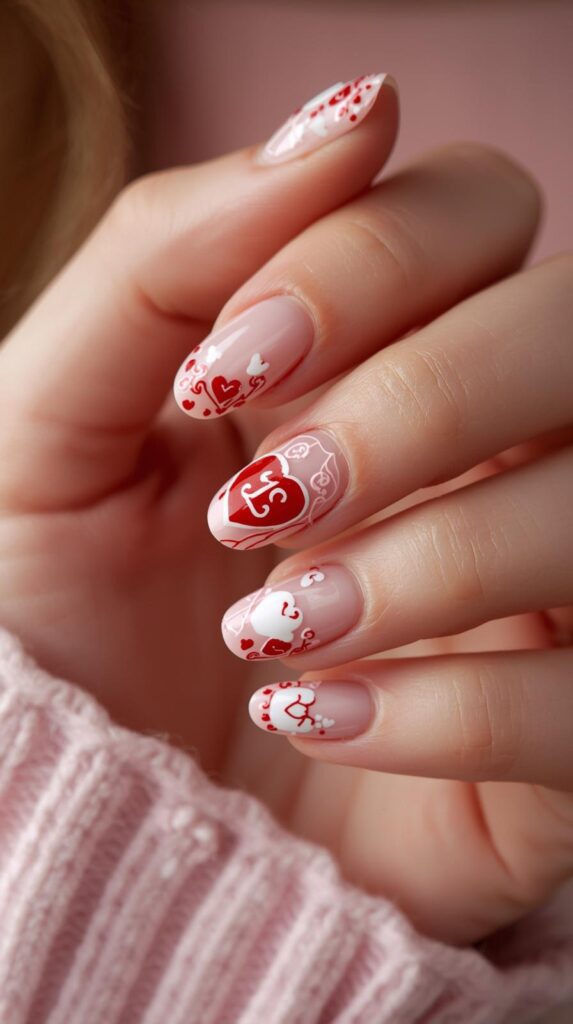 2. Nude Valentine Nails With Boyfriend Initial