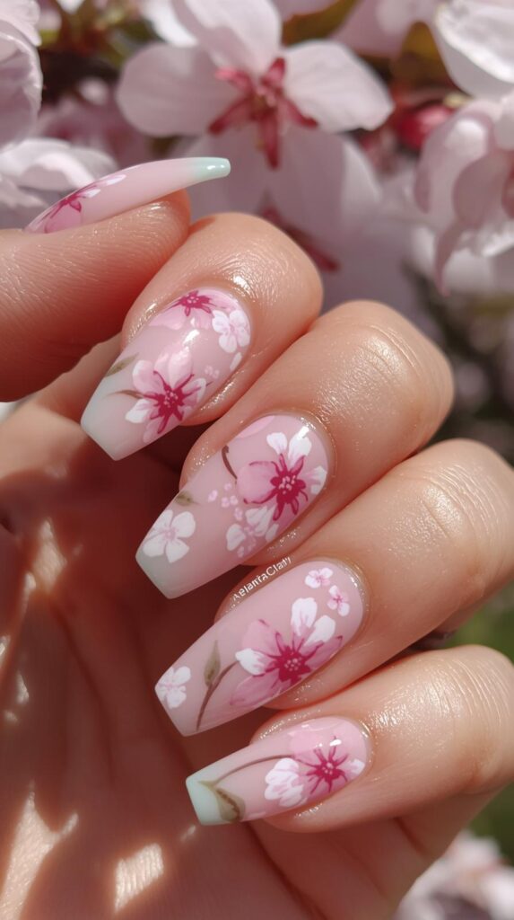 3. Glossy Nude Coffin Nails for Spring