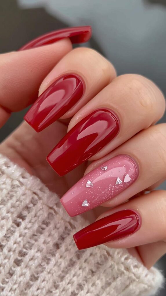 3. Glossy Nude Long Square Valentine Nails