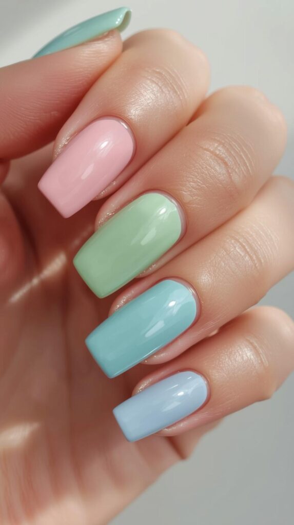 3. Glossy Short Square Spring Nails