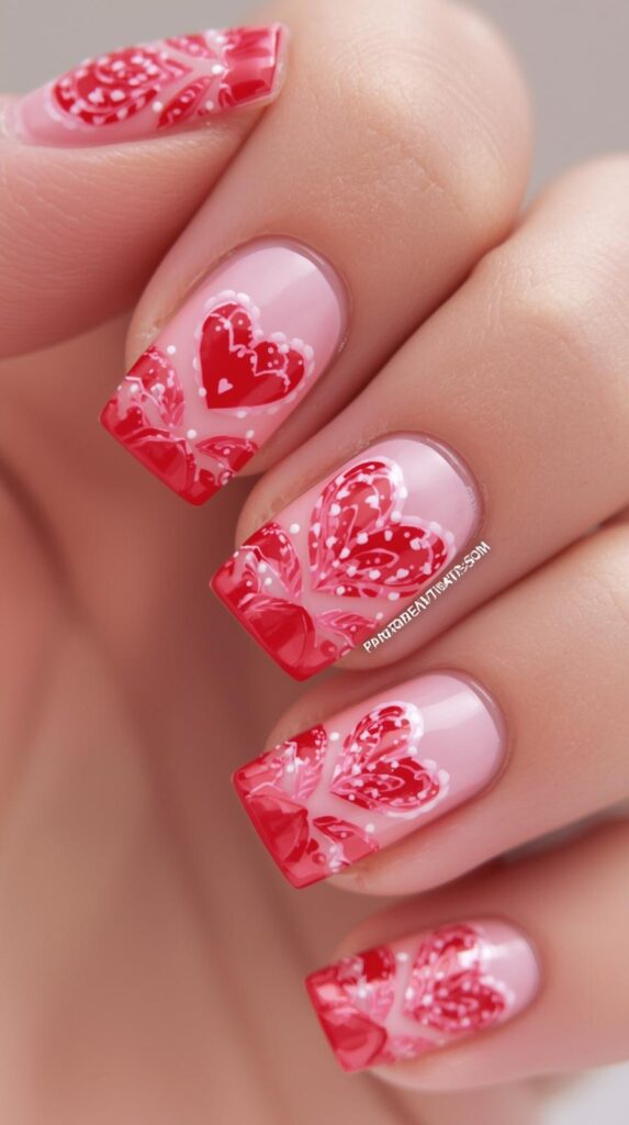 3. Heart Design Valentine Nails Square