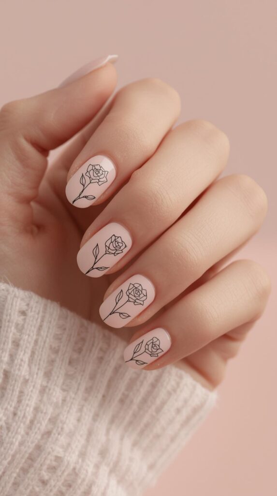 3. Minimal Rose Line Art Nails