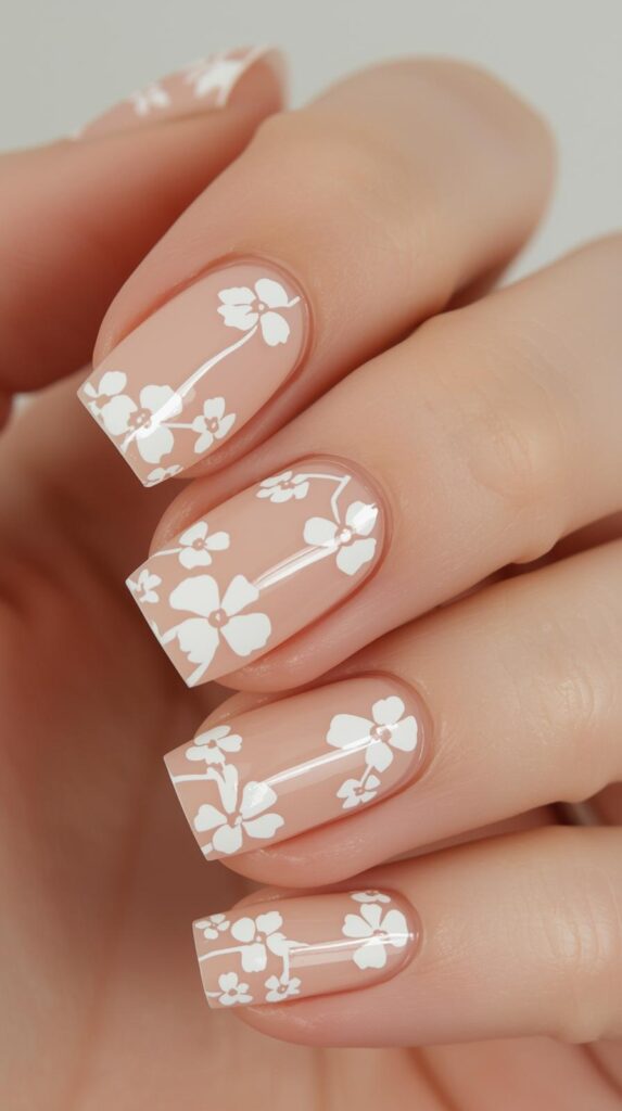 3. Minimal White Flower Nails