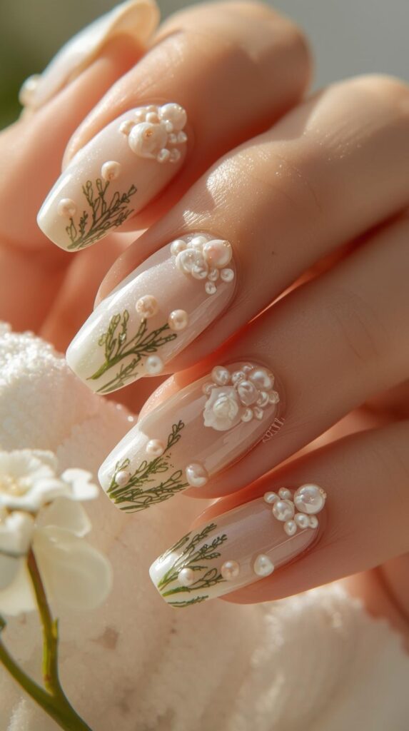 3. Pearl-Embellished Luxury Spring Nails